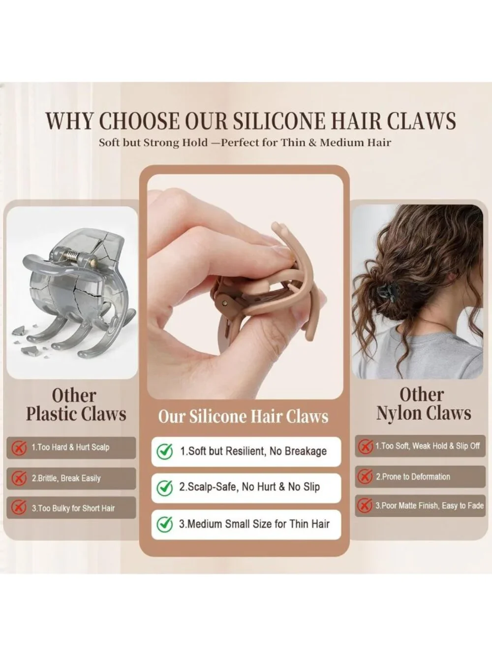 12Pcs Small Silicone Hair Clips for Women | Flexible Claw Clips for Short Hair